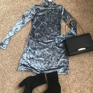 Velvet mid neck short dress